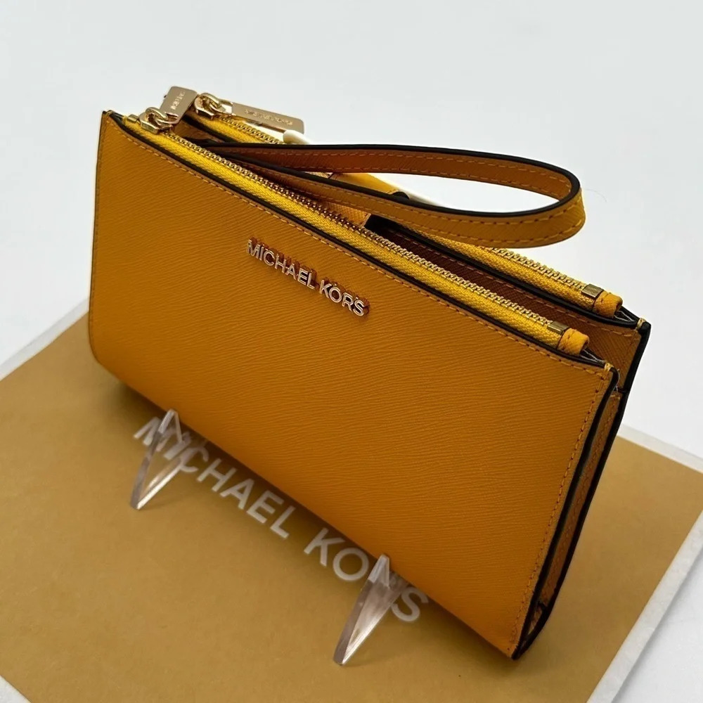 Michael Kors Large Double Zip Wallet Wristlet Jasmine Yellow - Picture 6 of 10